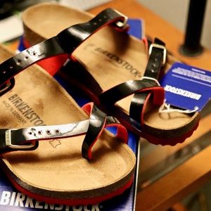 BIRKENSTOCK MAYARI BLACK RED TWO-TONE Birko-Flor